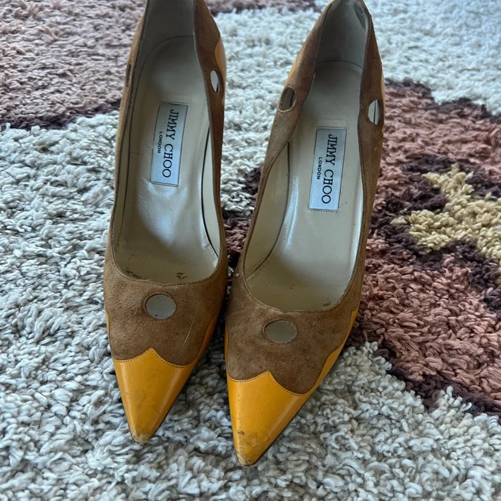 Jimmy Choo Brown and Yellow Heels - Picture 1 of 3
